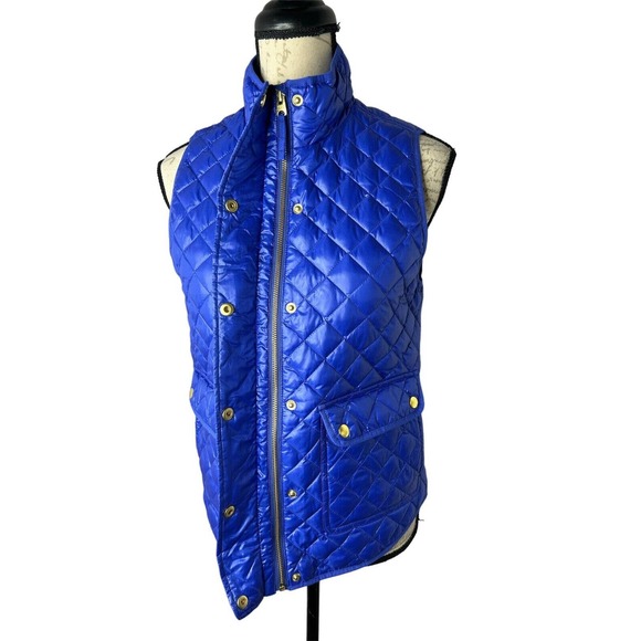 J.Crew Shiny Quilted Down Puffer Vest Women XSmall Blue Full-Zip - Picture 3 of 6
